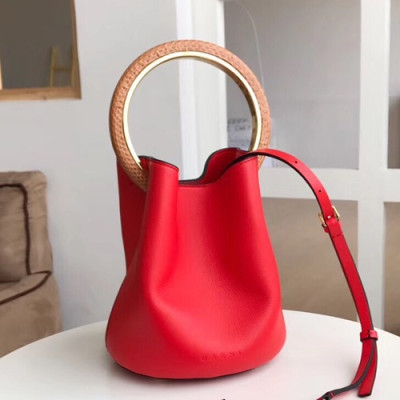 Marni 2019 Leather Pannier Bucket Tote Shoulder Bag,19CM - 마르니 2019 레더 파니에 버킷 토트 숄더백, MARB0012,19CM,레드