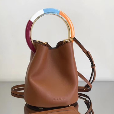 Marni 2019 Leather Pannier Bucket Tote Shoulder Bag,19CM - 마르니 2019 레더 파니에 버킷 토트 숄더백, MARB0014,19CM,브라운