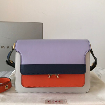 Marni 2019 Trunk Leather Shoulder Bag,24CM - 마르니 2019 트렁크 레더 숄더백, MARB0024,24CM,화이트(퍼플+오렌지)