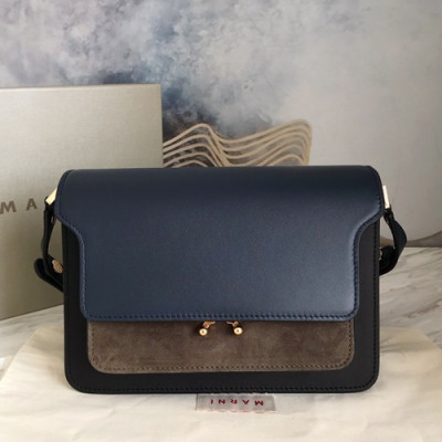 Marni 2019 Trunk Leather Shoulder Bag,24CM - 마르니 2019 트렁크 레더 숄더백, MARB0027,24CM,블랙(블루)