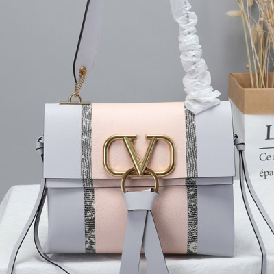 Valentino 2019 V-ring Leather Shoudler Bag,24CM - 발렌티노 2019 브이링 여성용 레더 숄더백 ,VTB0591,24CM,연핑크+연그레이