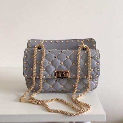 Valentino 2019 Garavani Ruckstud Spike Leather Chain Shoudler Bag,20/24/30CM - 발렌티노 2019 가라바니 락스터드 스파이크 여성용 레더 체인 숄더백 ,VTB0597,20/24/30CM,연블루그레이