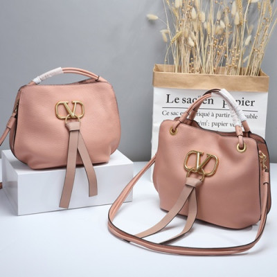 Valentino 2019 V-ring Leather Tote Shoudler Bag,26/33CM - 발렌티노 2019 브이링 여성용 레더 토트 숄더백 ,VTB0632,26/33CM,핑크