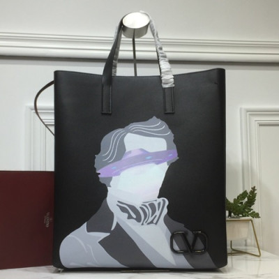 Valentino 2019 Garavani V-ring Leather Tote Shopper Bag,40CM - 발렌티노 2019 가라바니 브이링 남여공용 레더 토트 쇼퍼백 ,VTB0648,40CM,블랙