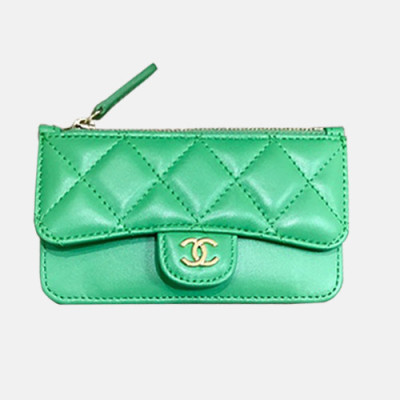 Chanel 2019 Ladies Wallet / Card Purse - 샤넬 2019 여성용 레더 중지갑  / 카드지갑 ,CHAW0027,13cm.그린(금장)