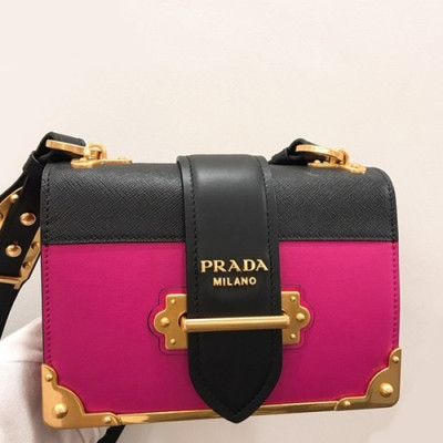 Prada Cahier Leather Shoulder Bag,20cm - 프라다 카이에 레더 여성용 숄더백 ,1BD045-35,20cm,핫핑크