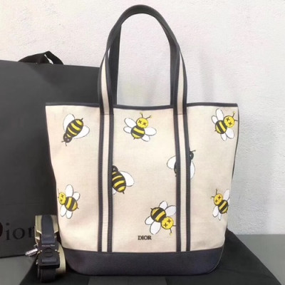 Dior x Kaws 2019 Canvas & Leather Tote Shoulder Shopper Bag ,44CM - 디올 x 카우스 2019 남여공용 캔버스 & 레더 토트 숄더 쇼퍼백  DIOB0311,44CM,베이지