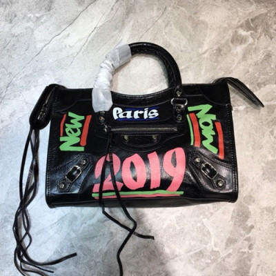 Balenciaga 2019 Graffiti Classic City Leather Medium Tote Shoulder Bag,30CM - 발렌시아가 2019 그래피티 클래식 시티 레더 미듐 토트 숄더백,BGB0334,30CM,블랙