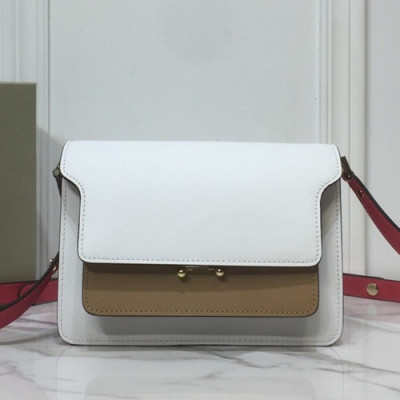 Marni 2019 Trunk Leather Shoulder Bag,24CM - 마르니 2019 트렁크 레더 숄더백, MARB0030,24CM,화이트(핑크+카키)