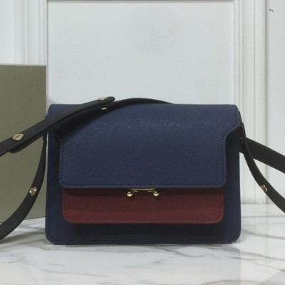 Marni 2019 Trunk Leather Shoulder Bag,24CM - 마르니 2019 트렁크 레더 숄더백, MARB0031,24CM,블루+와인