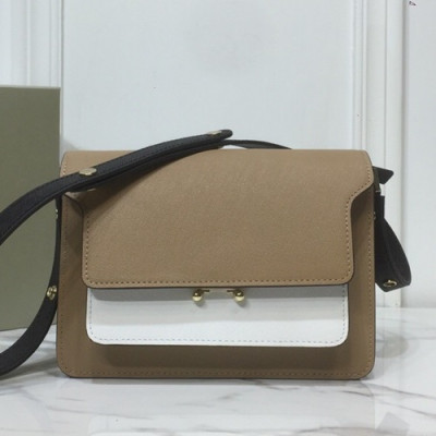 Marni 2019 Trunk Leather Shoulder Bag,24CM - 마르니 2019 트렁크 레더 숄더백, MARB0032,24CM,카키베이지(화이트)