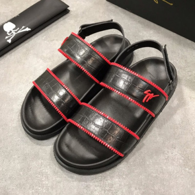 Giuseppe Zanoti 2019 Mens Logo Leather Slipper - 쥬세페자노티 남성 로고 레더 슬리퍼 Giu0041x.Size(240 - 275).레드