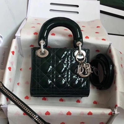 Dior 2019 Lady Dior Tote Shoulder Bag,17CM - 디올 2019 레이디 디올 토트 숄더백 DIOB0328,17CM,다크그린(은장)