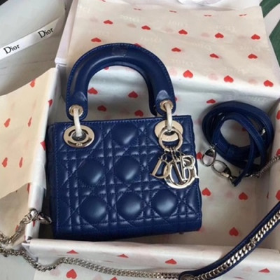 Dior 2019 Lady Dior Tote Shoulder Bag,17CM - 디올 2019 레이디 디올 토트 숄더백 DIOB0342,17CM,블루(은장)