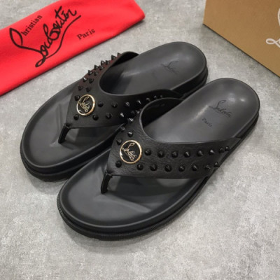 Christian Louboutin 2019 Mens Logo Leather Flip-flap -  크리스챤 루부탱 남성 로고 레더 발가락 샌들 Btin05x.Size(240 - 275).블랙