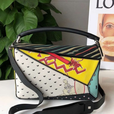 Loewe 2019 Puzzle Medium Shoulder Bag, 29CM - 로에베 2019 퍼즐 미듐 숄더백 ,LOEB0198, 29CM,블랙+화이트(옐로우)