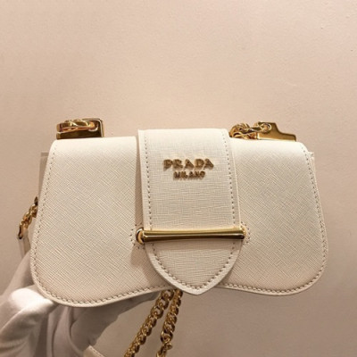 Prada 2019 Sidonie Saffiano Chain Shoulder Bag,21.5cm - 프라다 2019 여성용 시도니 사피아노 체인 숄더백 ,1BD219-3,21.5cm,화이트