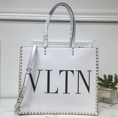 Valentino 2019 Leather VLTN Rockstud Tote Shoudler Bag,37CM - 발렌티노 2019 레더 VLTN 락스터드 토트 숄더백, VTB0721,37CM,화이트