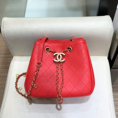 Chanel 2019 Leather Hobo Mini Chain Shoulder Cross Bag,18cm - 샤넬 2019 레더 미니 호보 체인 숄더 크로스백 CHAB0869,18cm,레드(금장)