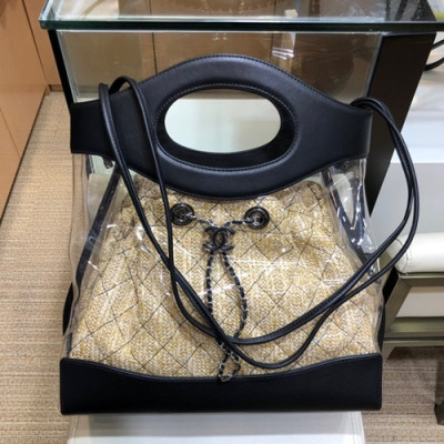 Chanel 2019 31 PVC & Leather Tote Shoulder Bag ,34CM - 샤넬 2019 31 PVC & 레더 토트 숄더백  CHAB0875,34CM,블랙