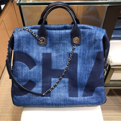 Chanel 2019 Canvas Tote Shoulder Shopper Bag ,38CM - 샤넬 2019 캔버스 토트 숄더 쇼퍼백  CHAB0894,38CM,블루