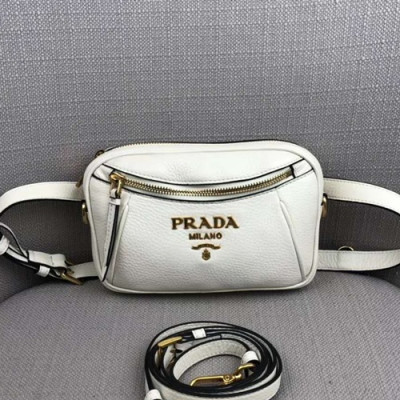 Prada 2019 Leather Hip Sack / Clutch Bag / Shoulder Bag,19cm - 프라다 2019 여성용 레더 힙색 / 클러치 백 / 숄더백 ,1BL006-1,19cm,화이트