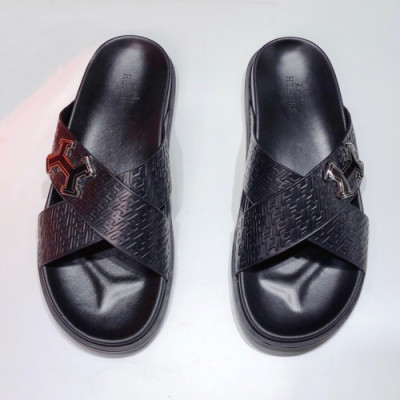 Hermes 2019 Mens Classic Logo Leather Slipper - 에르메스 남성 로고 클래식 레더 슬리퍼 Her0297x.Size(240 - 275).블랙