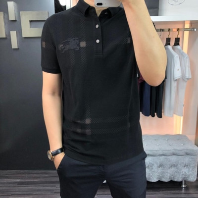 Burberry 2019 Mens Logo Polo Cotton Short Sleeved Tshirt - 버버리 남성 로고 폴로 코튼 반팔티 Burpt0003.Size(48- 56).블랙