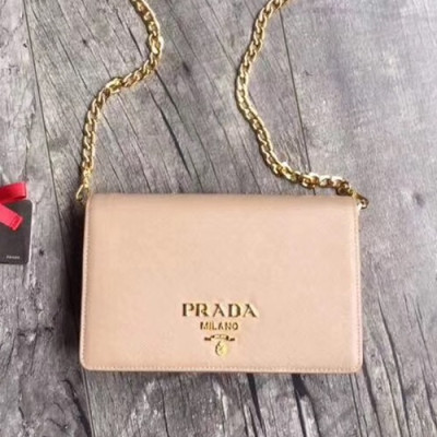 Prada 2019 Leather Chain Shoulder Cross Bag,20cm - 프라다 2019 레더 체인 숄더 크로스백 ,1BP012-8,20cm,베이지