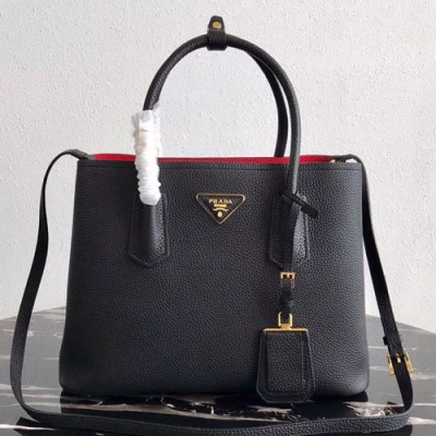 Prada 2019 Vitello Daino Double Leather Tote Shoulder Bag,33cm - 프라다 2019 비텔로 다이노 두블레 여성용 레더 토트 숄더백 ,1BG008-1,33cm,블랙