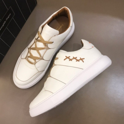 Ermenegildo Zegna  2019 Mens Logo Leather Sneakers - 에르메넬질도 제냐 남성 로고 레더 스니커즈 Zeg0102x.Size(240 - 270).화이트