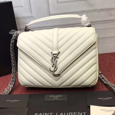 Saint Laurent 2019 Woman College Chain Shoulder Bag,24CM - 입생로랑 2019 여성용 칼리지 체인 숄더백 2802-1, SLB0451, 24CM,화이트