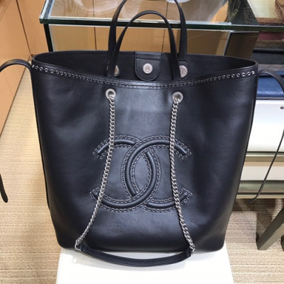 Chanel 2019 Leather Women Tote Shoulder Shopper Bag,34CM - 샤넬 2019 레더 여성용 토트 숄더 쇼퍼백,CHAB1026,34CM,블랙