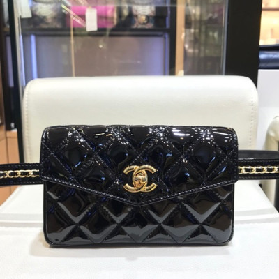 Chanel 2019 Women Leather Hip Sack Belt Bag ,18CM - 샤넬 2019 여성용 레더 힙색 벨트백,CHAB1070,18CM,블랙