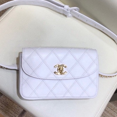 Chanel 2019 Women Leather Hip Sack Belt Bag ,18CM - 샤넬 2019 여성용 레더 힙색 벨트백,CHAB1073,18CM,화이트