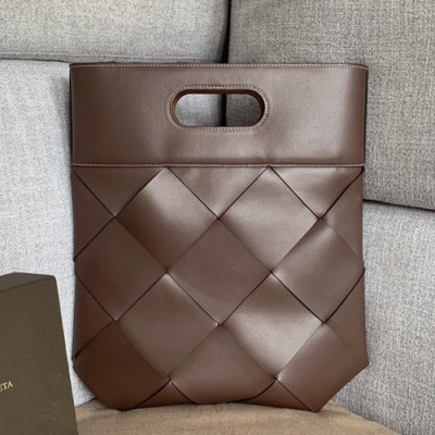 Bottega Veneta 2019 Leather & Canvas Intreccio Slip Tote Bag / Clutch Bag,39cm - 보테가 베네타 2019 레더 & 캔버스 인터레치오 플랩 토트백 / 클러치백, 574154,BVB0297,39cm,브라운