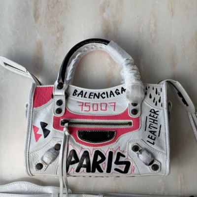 Balenciaga 2019 Graffiti Classic City Leather Small Tote Shoulder Bag,23CM - 발렌시아가 2019 그래피티 클래식 시티 레더 스몰 토트 숄더백,BGB0414,23CM,화이트