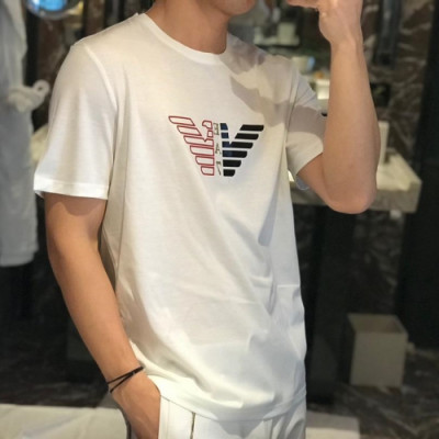 Armani 2019 Mens Logo Cotton Short Tshirt- 알마니 남성 로고 코튼 반팔티 Armts0036.Size(M- 5XL).컬러(화이트)