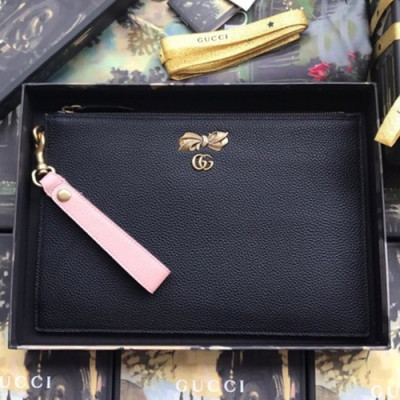 Gucci 2019 Ribbon Leather Clutch Bag ,30CM - 구찌 2019 리본 레더 여성용 클러치백 524299 ,GUB0723,30cm,블랙