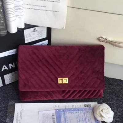 Chanel 2019 Velvet Women Clutch Bag ,28CM - 샤넬 2019 벨벳 여성용 클러치백,CHAB1106,28CM,와인