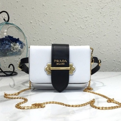 Prada 2019 Cahier Leather Hip Sack / Clutch Bag / Shoulder Cross Bag,18cm - 프라다 2019 카이에 여성용 레더 힙색 / 클러치백 / 숄더 크로스백 ,1BL004-5,18cm,화이트