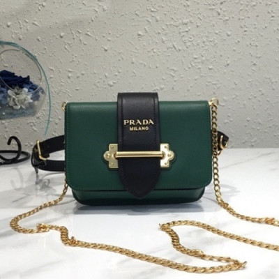 Prada 2019 Cahier Leather Hip Sack / Clutch Bag / Shoulder Cross Bag,18cm - 프라다 2019 카이에 여성용 레더 힙색 / 클러치백 / 숄더 크로스백 ,1BL004-7,18cm,그린