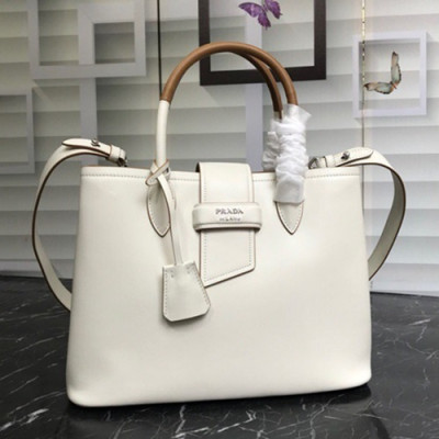 Prada 2019 Woman Leather Tote Shoulder Bag,33cm - 프라다 2019 여성용 레더 토트 숄더백 ,1BG148-1,33cm,화이트