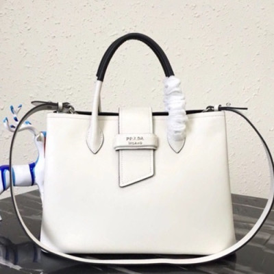 Prada 2019 Woman Leather Tote Shoulder Bag,33cm - 프라다 2019 여성용 레더 토트 숄더백 ,1BG148-2,33cm,화이트