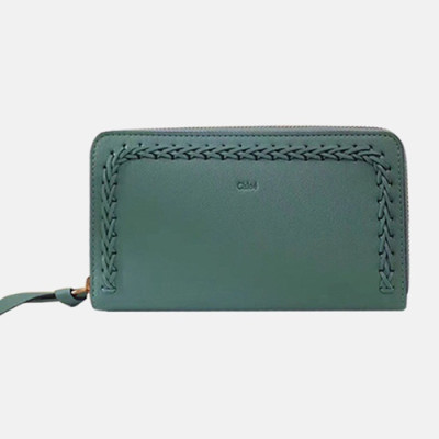 Chloe 2019 Ladies Leather Zip Round Wallet,19cm - 끌로에 2019 여성용 레더 지퍼 라운드 장지갑  CLW0006,19CM,블루그린