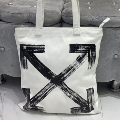 Off White 2019 Canvas Tote Shoulder Shopper Bag,42cm - 오프화이트 2019 캔버스 남여공용 토트 숄더 쇼퍼백 OFFB0075,42cm,화이트