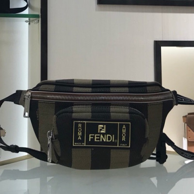 Fendi 2019 Canvas&Leather Hip Sack ,27CM - 펜디 2019 캔버스&레더 남여공용 힙색  FENB0466,27CM,블랙+브라운