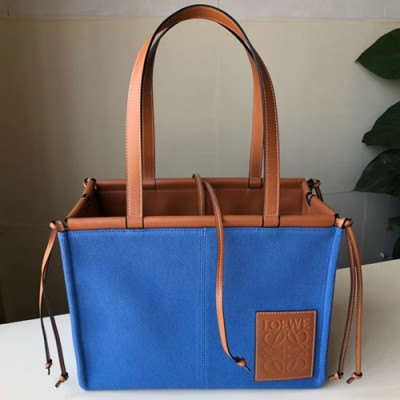 Loewe 2019 Canvas & Leather Tote Bag, 35CM - 로에베 2019 캔버스 & 레더 토트백 ,LOEB0356, 35CM, 블루