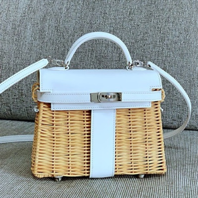 Hermes 2019 Kelly Picnic Rattan Tote Bag - 에르메스 2019 켈리 피크닉 라탄 여성용 토트백 HERB0733,화이트