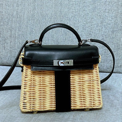 Hermes 2019 Kelly Picnic Rattan Tote Bag - 에르메스 2019 켈리 피크닉 라탄 여성용 토트백 HERB0734,블랙